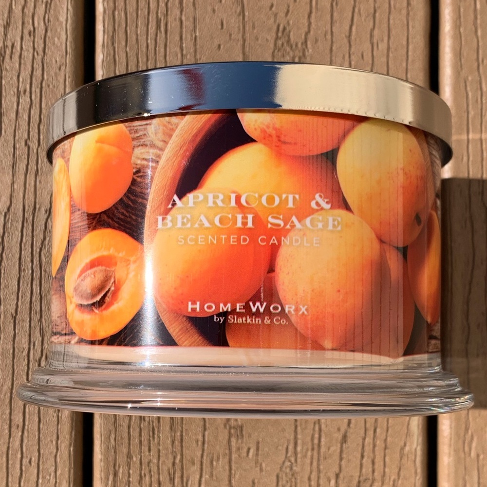 🆕HARRY SLATKIN HOMEWORX “APRICOT AND BEACH SAGE” 4 WICK 18oz CANDLE —NWT!